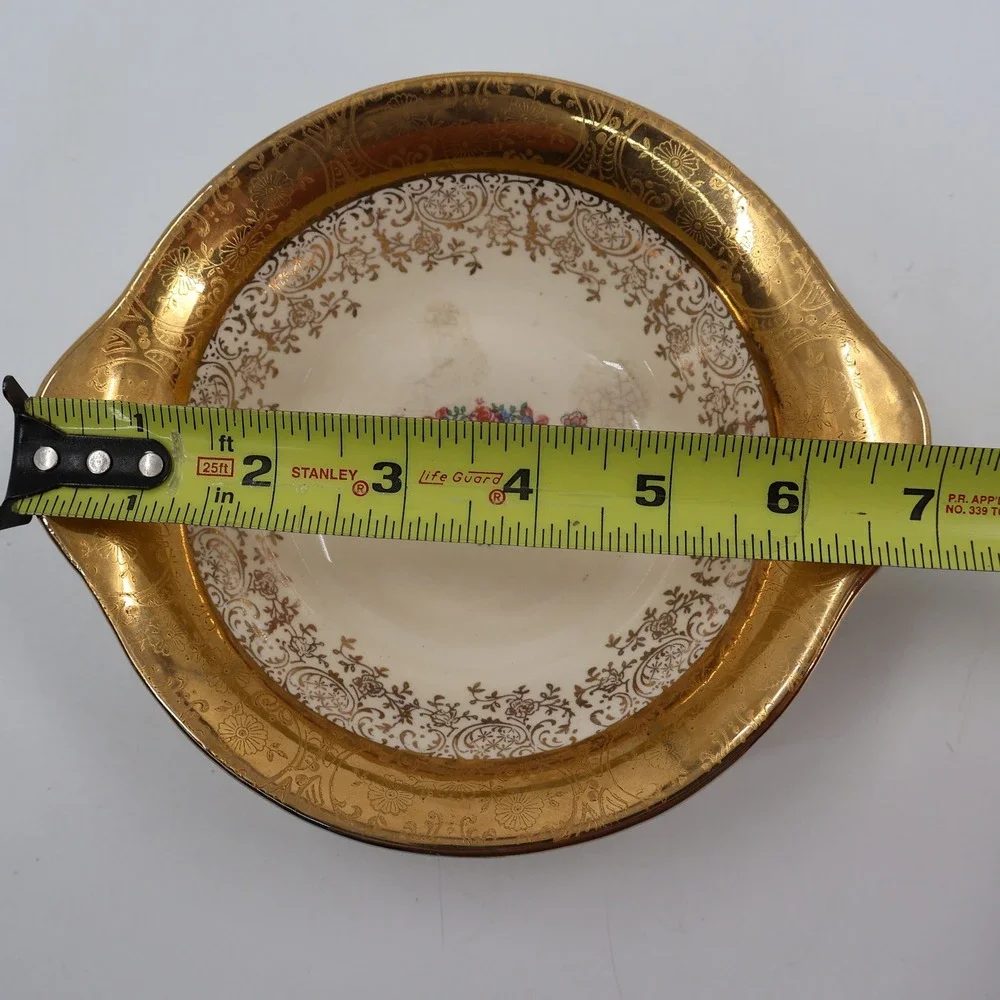 Warranted 22 Karat Gold Encrusted Floral Serving Bowl Vintage Cream 7.25in